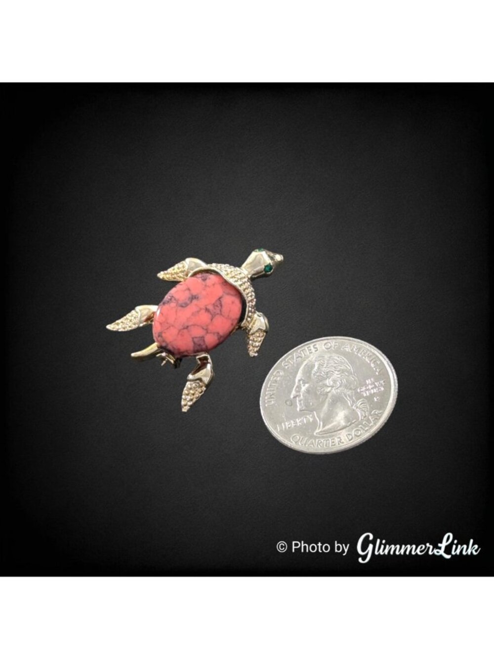 Vintage 1960s Gerry’s Turtle Pink Stone Rhinestone Gold Tone Brooch - Picture 6 of 9